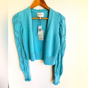 Industry Republic Blue Cable Knit Cotton Cardigan Pearl Buttons XS NWT